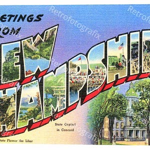 Greetings from NEW HAMPSHIRE - Vintage Postkarte aus den 1930er bis 1940er Jahren - sofortiger digitaler Download - druckbar - hohe Auflösung