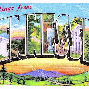 Saluti dal TENNESSEE - Cartolina d'epoca di grandi dimensioni degli anni '30-'40 - Download digitale immediato - Stampabile - Alta risoluzione