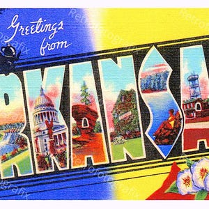 Grüße von ARKANSAS - Vintage Postkarte aus den 1930er bis 1940er Jahren - Sofortiger digitaler Download - Druckbar - Hohe Auflösung