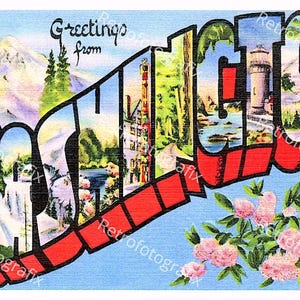 Greetings from WASHINGTON - Vintage Postkarte aus den 1930er bis 1940er Jahren - Sofortiger digitaler Download - Druckbar - Hohe Auflösung