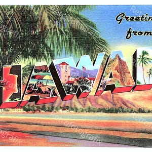 Salutations d'HAWA - grande carte postale vintage des années 30 et 40 - téléchargement numérique instantané - imprimable - haute résolution