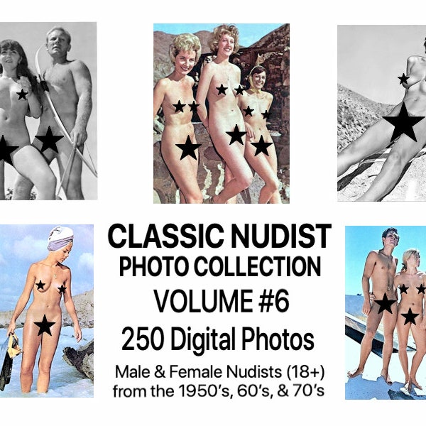 Classic Nudist Photo Collection Volume #6, 250 Digital Photos, Color B/W, Male Female Nudists Naturists (18+) from the 1950's, 60's, & 70's.