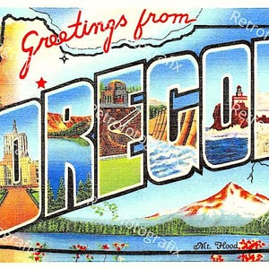 Greetings from OREGON - Vintage Postkarte aus den 1930er bis 1940er Jahren - Sofortiger digitaler Download - Druckbar - Hohe Auflösung