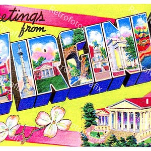 Saluti dalla VIRGINIA - Cartolina d'epoca di grandi dimensioni degli anni '30-'40 - Download digitale immediato - Stampabile - Alta risoluzione