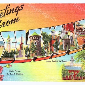 Greetings from DELAWARE - Vintage Postkarte aus den 1930er bis 1940er Jahren - sofortiger digitaler Download - Druckbar - Hohe Auflösung