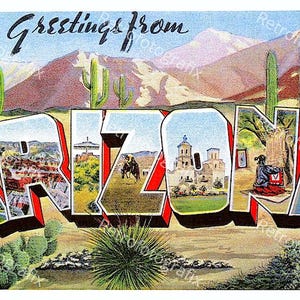 Saluti dall'ARIZONA - Cartolina d'epoca di grandi dimensioni degli anni '30-'40 - Download digitale immediato - Stampabile - Alta risoluzione