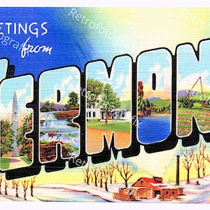 Greetings from VERMONT - Vintage Postkarte aus den 1930er bis 1940er Jahren - sofortiger digitaler Download - druckbar - hohe Auflösung