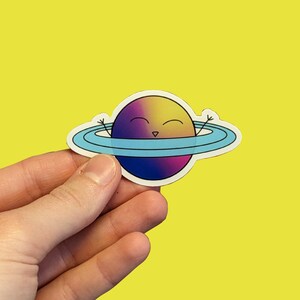 Vinyl Excited Saturn Sticker l Weatherproof l Space Sticker l Planet Sticker