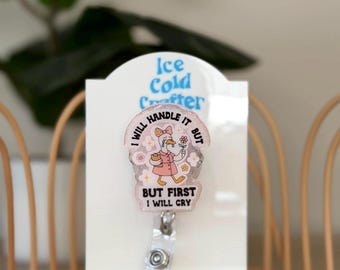 Dramatic girl goose badge reel
