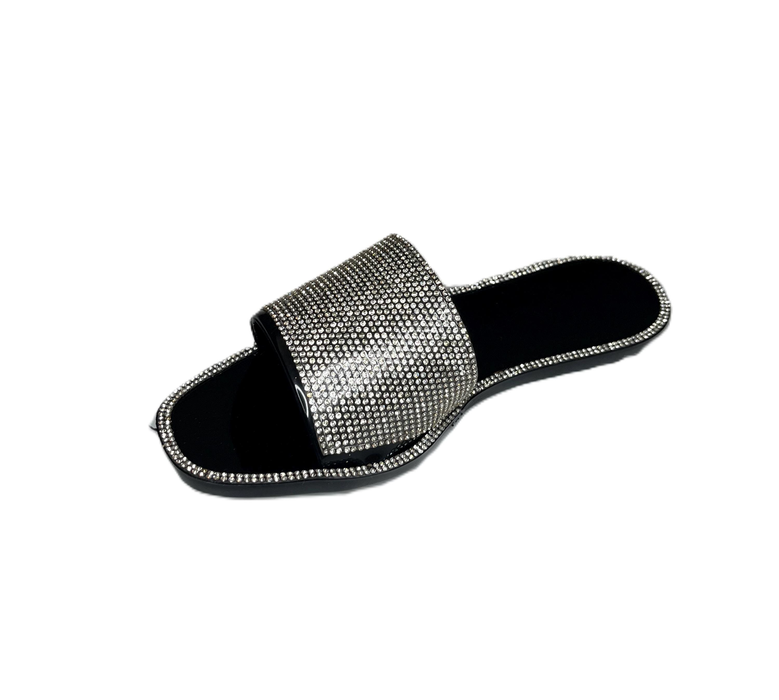 Rhinestone Slide Sandals - Sparkly Glam Summer Flats