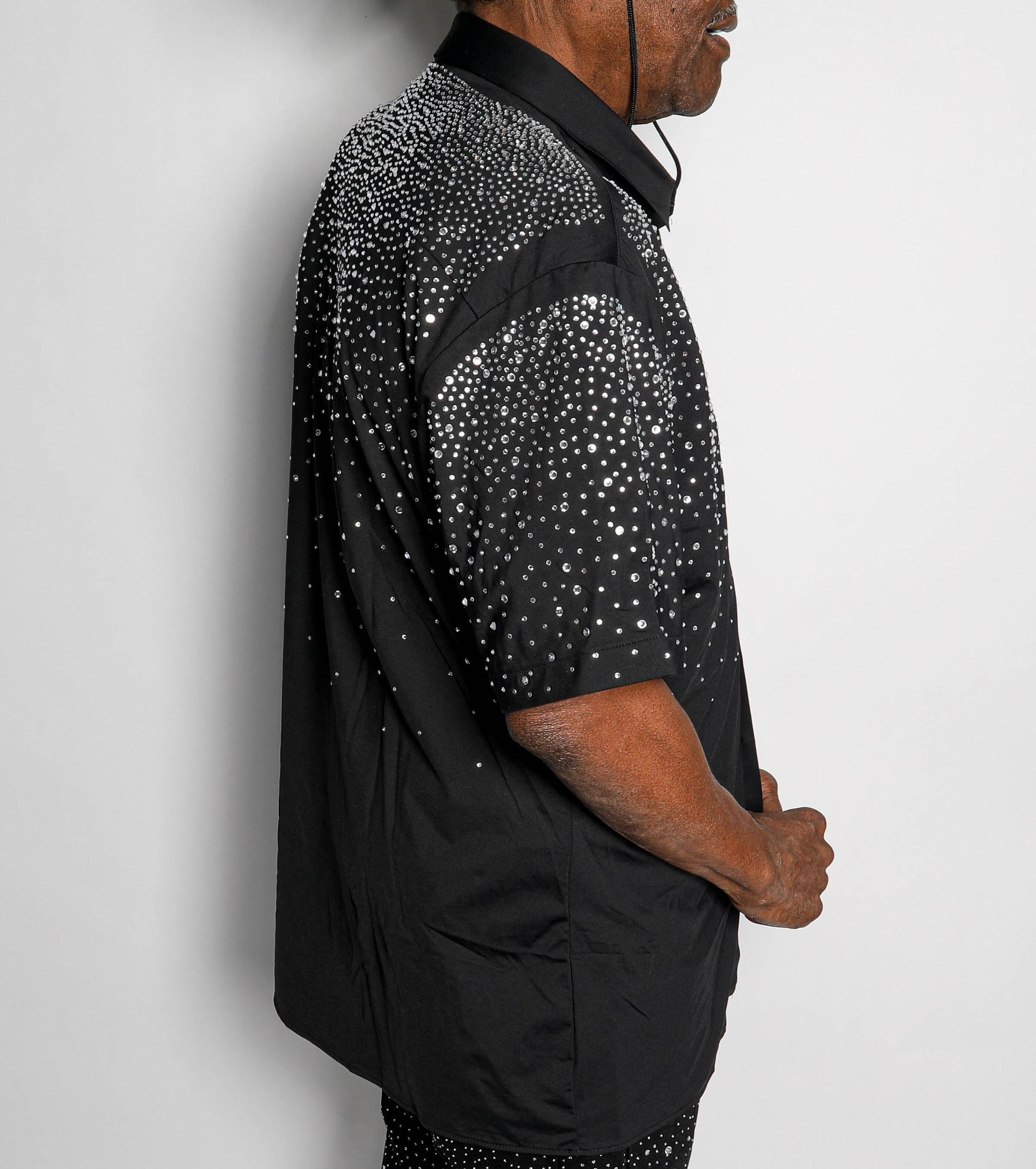 rhinestone dress shirt men Black Crystal Dress Shirt