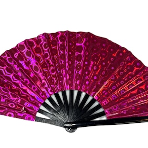 Large Print Colorful Ombre Rainbow Handheld Fan Line Dance Rodeo Fan