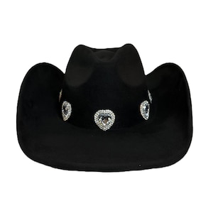 Black Rhinestone Heart Cowboy Hat – Western Glam Rodeo Hat – Festival Statement Accessory – Country Concert Hat – Cowgirl Hat with Bling