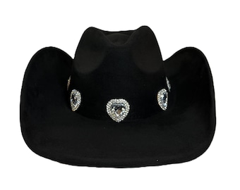 Black Rhinestone Heart Cowboy Hat – Glam Western Rodeo Accessory