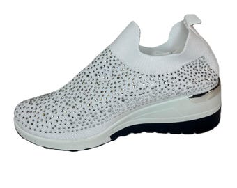 White Rhinestone Slip on Sneakers