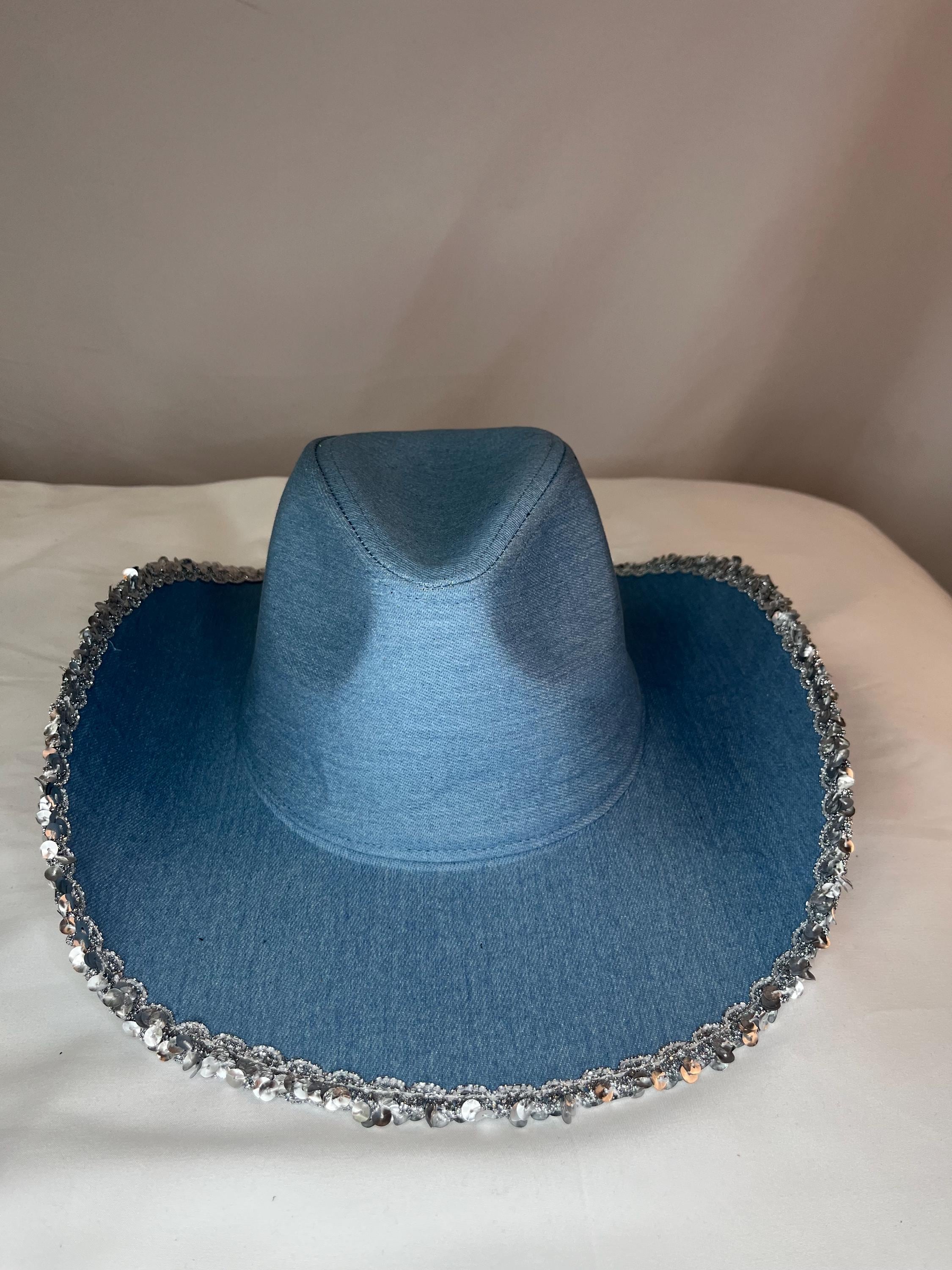 Rhinestone Denim Cowboy Hat - Etsy