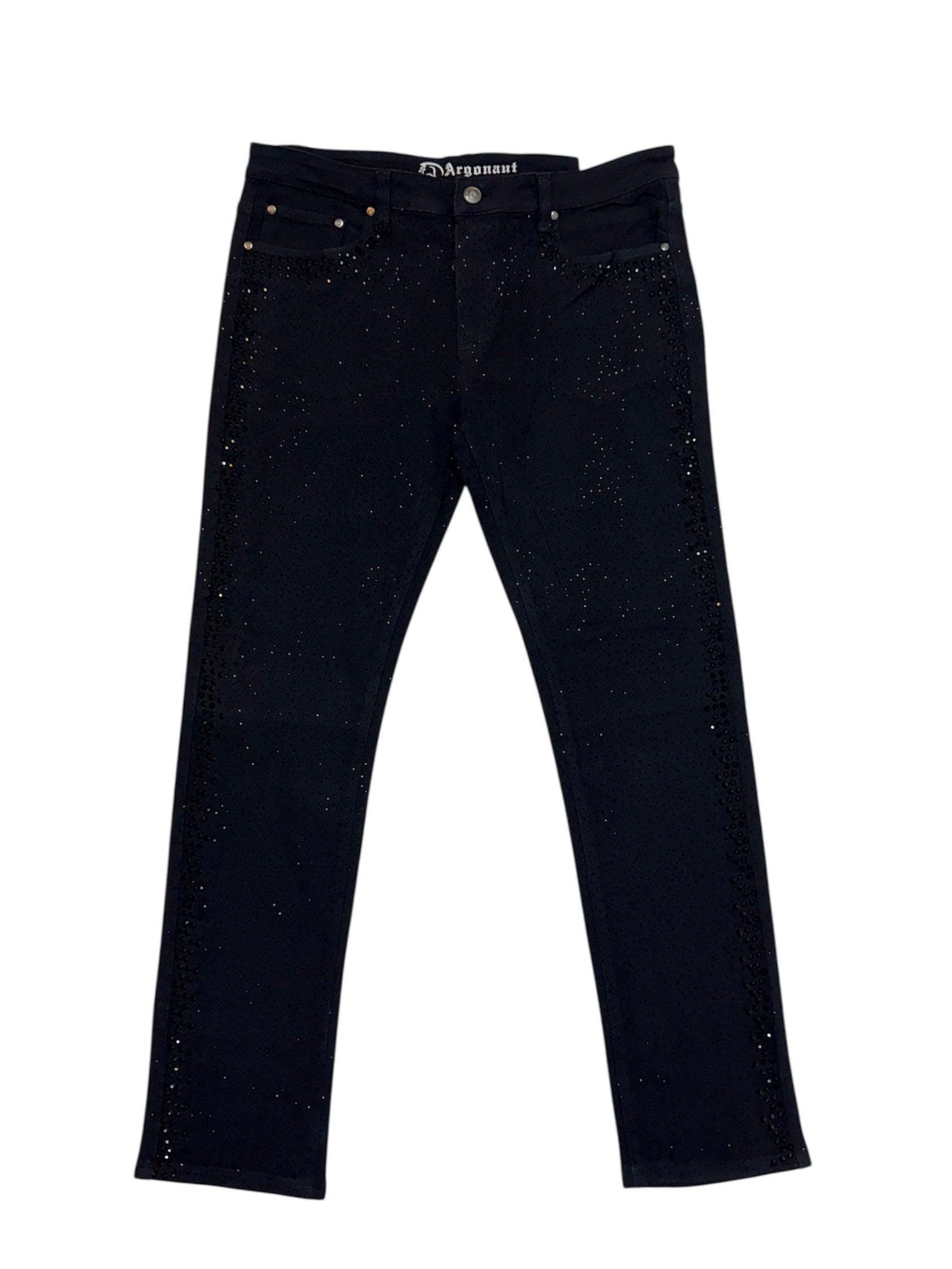 Men’s Rhinestone Studded Denim Jeans – Black & Red Slim Fit - Etsy
