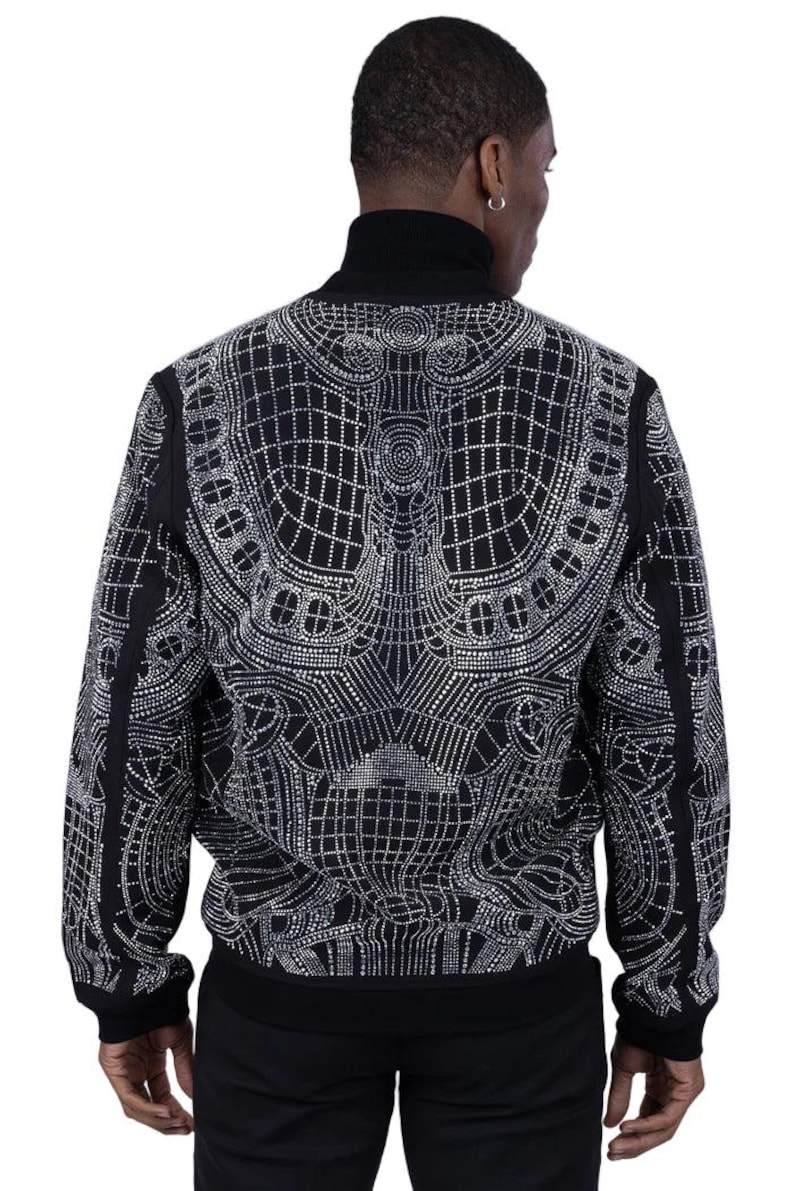 Men’s Black Rhinestone Bomber Jacket – Luxury Geometric Sparkle – Party ...