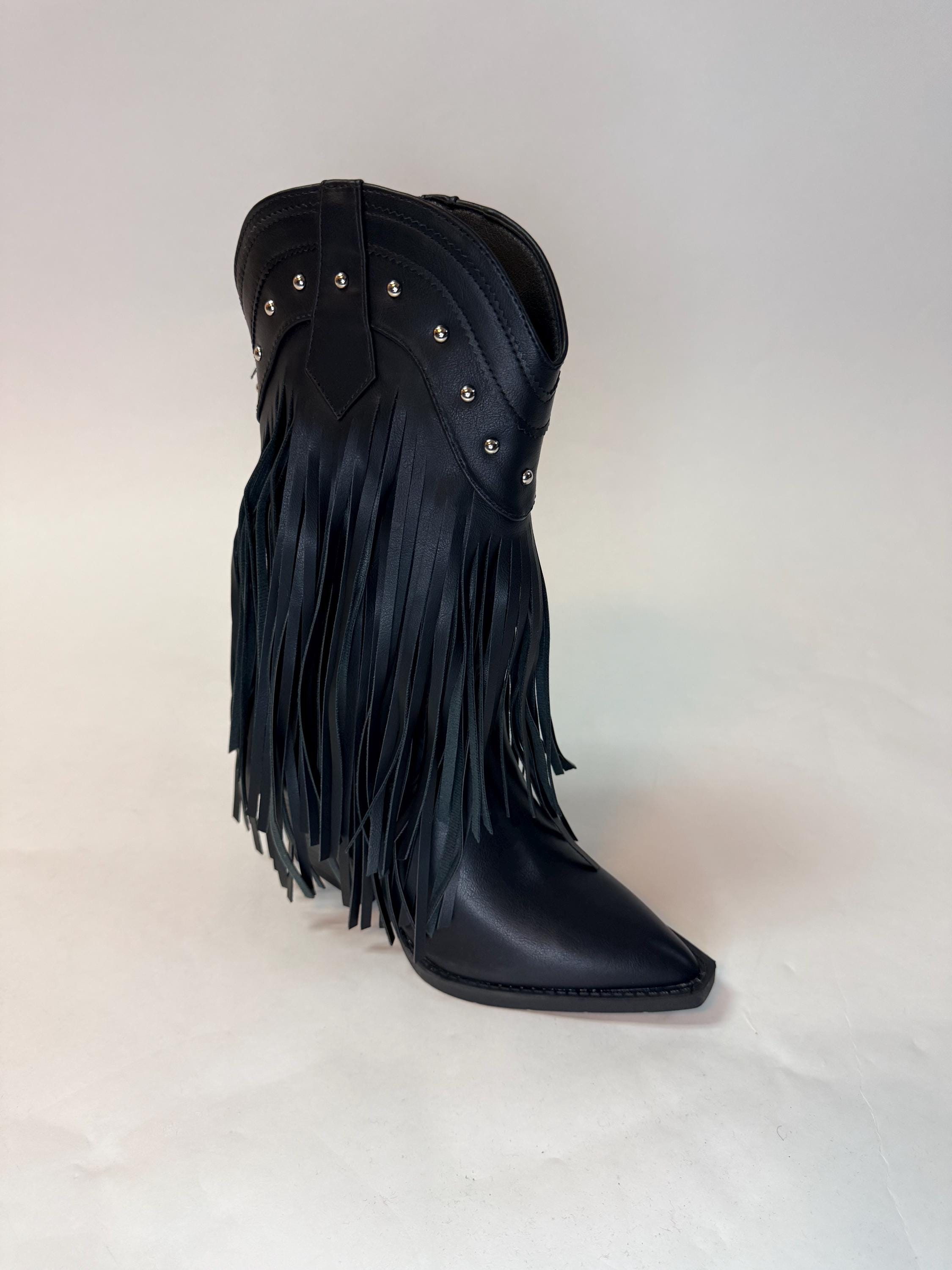 フリンジ ウエスタンレザーブーツ Western Leather Boots Western Fringe Studded Cowboy Heel Boot - Etsy