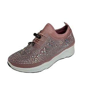 Golden Road Sneakers Girls Sparkly Rhinestone Sneakers – Bling Casual Shoes for Little Girls, Mesh Trainers with Crystals