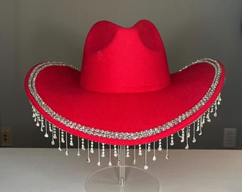 ?Red Hat with Silver Fringe and Rhinestones il_340x270.5205113772_o4um.jpg main image 4