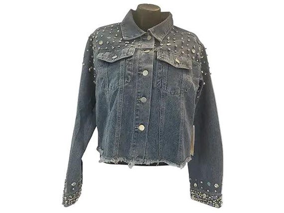 Rhinestone Cropped Denim Jacket - image 1
