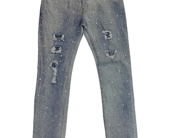 Distressed strass-jeans voor heren • Slim-fit denim
