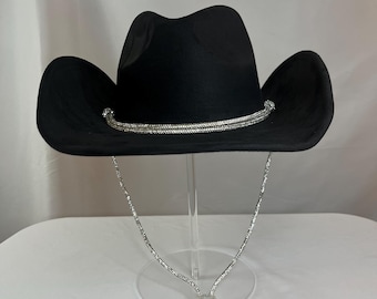 Black Rhinestone Rope Cowboy Hat | Glam Western Cowgirl Hat