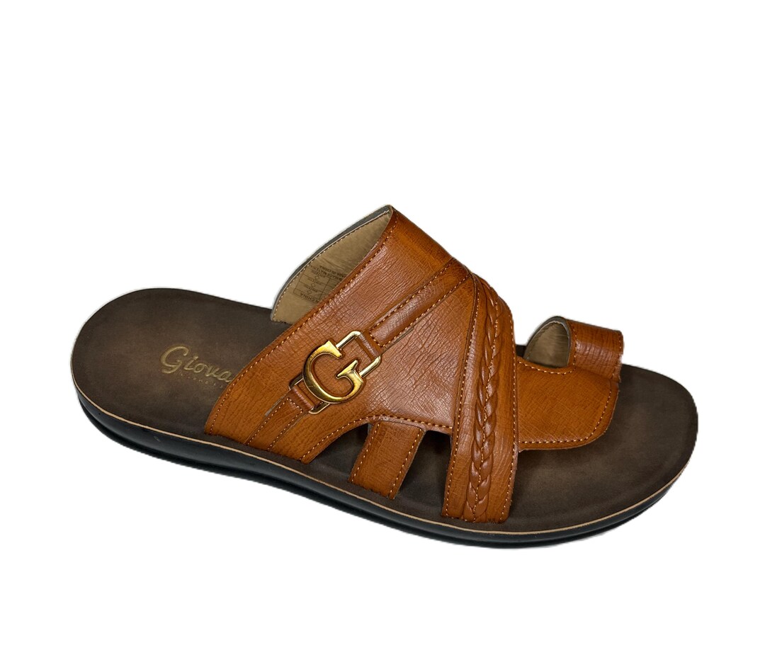 Brown Leather Sandals Mens Gold Buckle Real Leather Strap - Etsy display picture 2