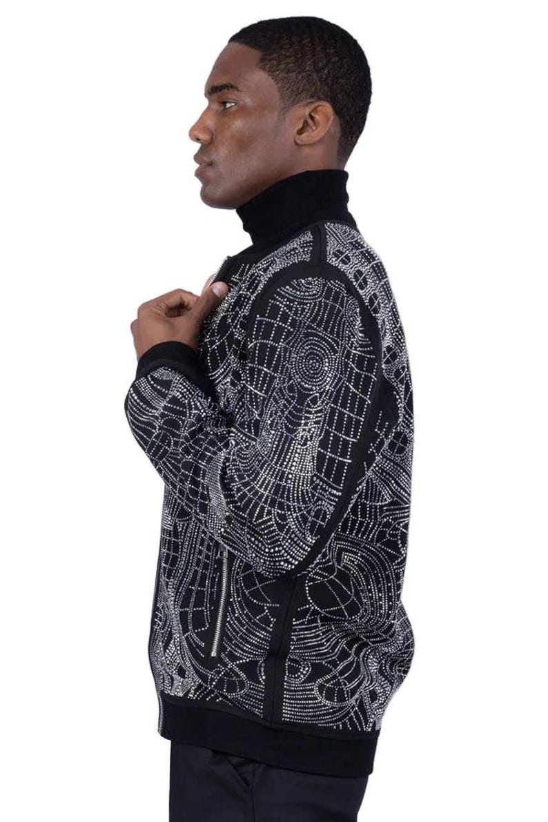 Men’s Black Rhinestone Bomber Jacket – Luxury Geometric Sparkle – Party ...