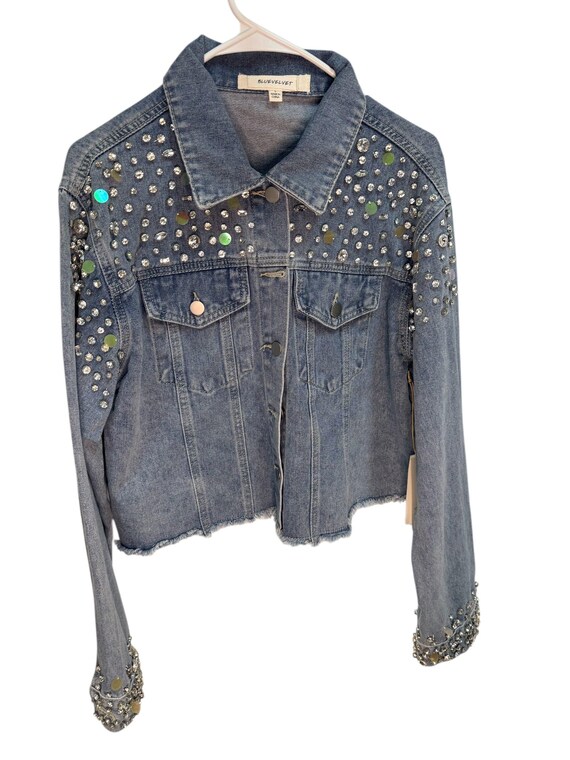 Rhinestone Cropped Denim Jacket - image 3