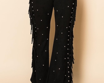 Fringed Suede Studded Pants