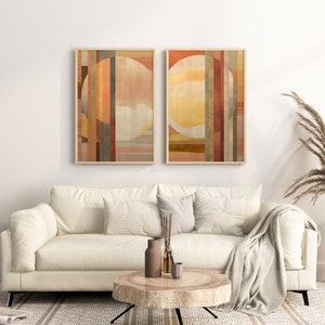 Set of 2 Sun Abstract Prints Terracotta Beige Printable Wall Art Digital Download