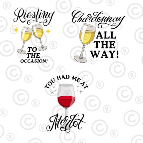 Wine Puns PNG Collection: Chardonnay, Riesling, and Merlot"