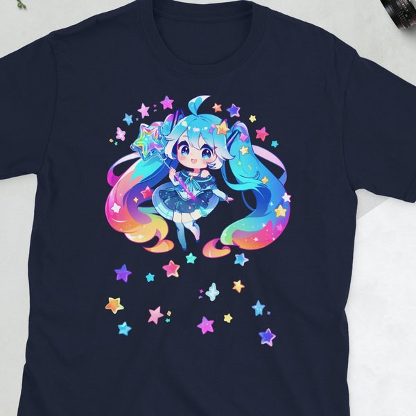 Hatsune Miku Rainbow Star Cute Chibi Kawaii Vocaloid Unisex T-Shirt