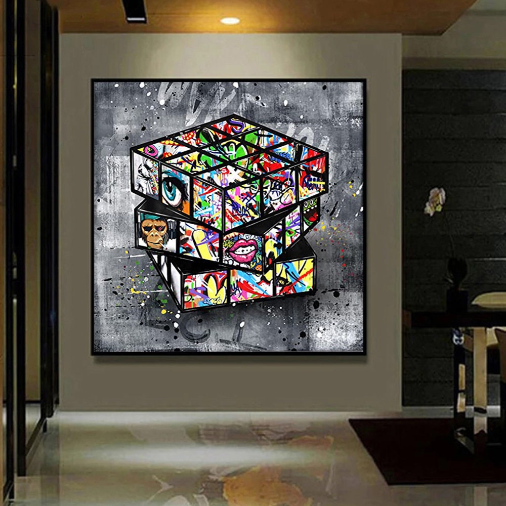 Banksy Graffiti Rubik's Cube Canvas Painting Wall Etsy