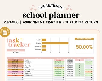college assignment organizer School Spreadsheet | Google Sheets | Assignment Tracker | Book Tracker | Task Spreadsheet | College Spreadsheet | Student Spreadsheet |