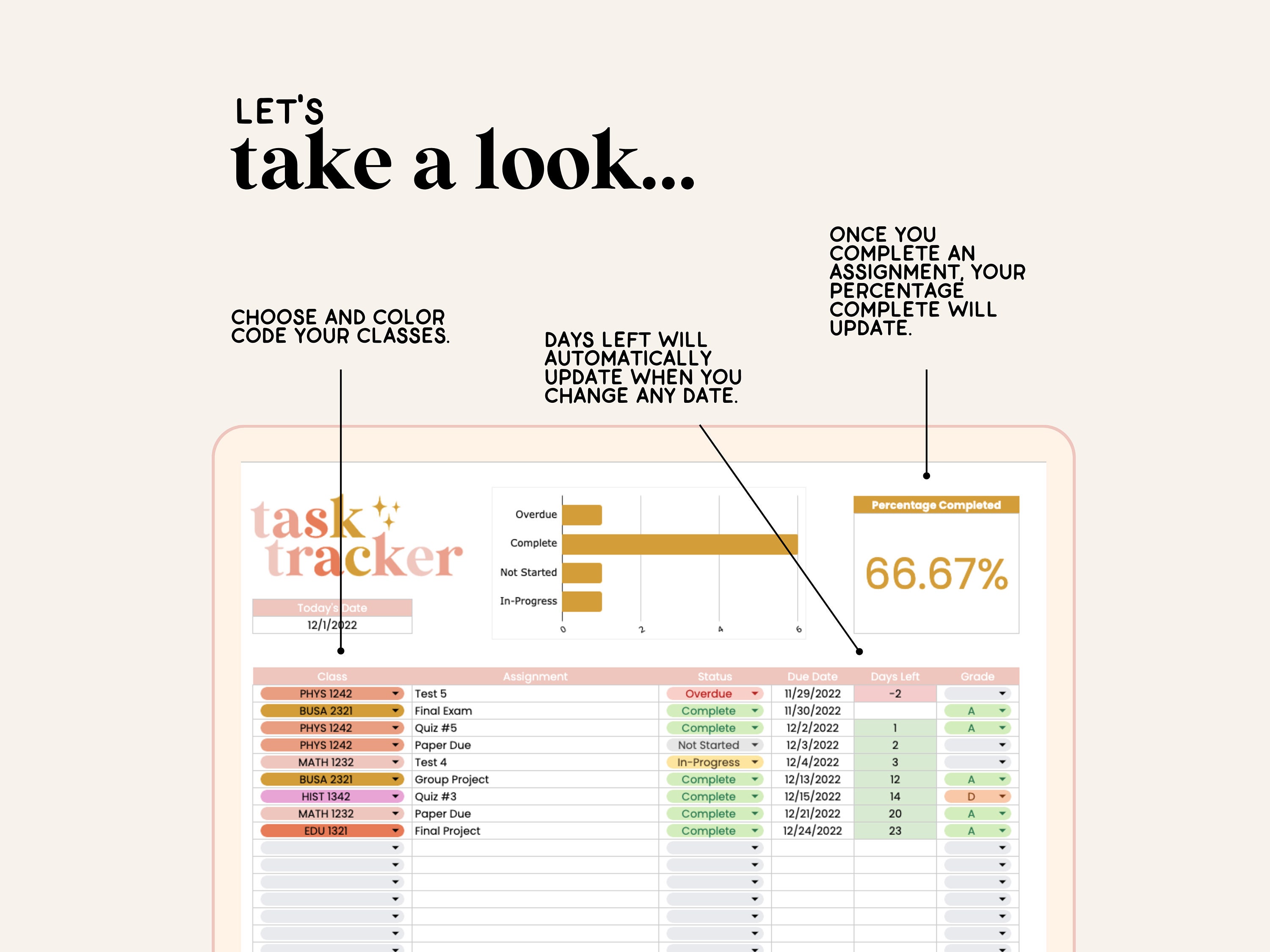 Assignment Tracker | School Spreadsheet | Google Sheets | Book Tracker ...