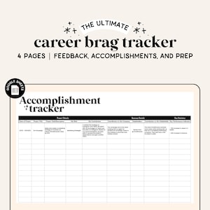 Brag Sheet Spreadsheet | Google Sheets | Accomplishment Tracker | Career Tracker | Results Tracker | Career Development | Brag Book Template