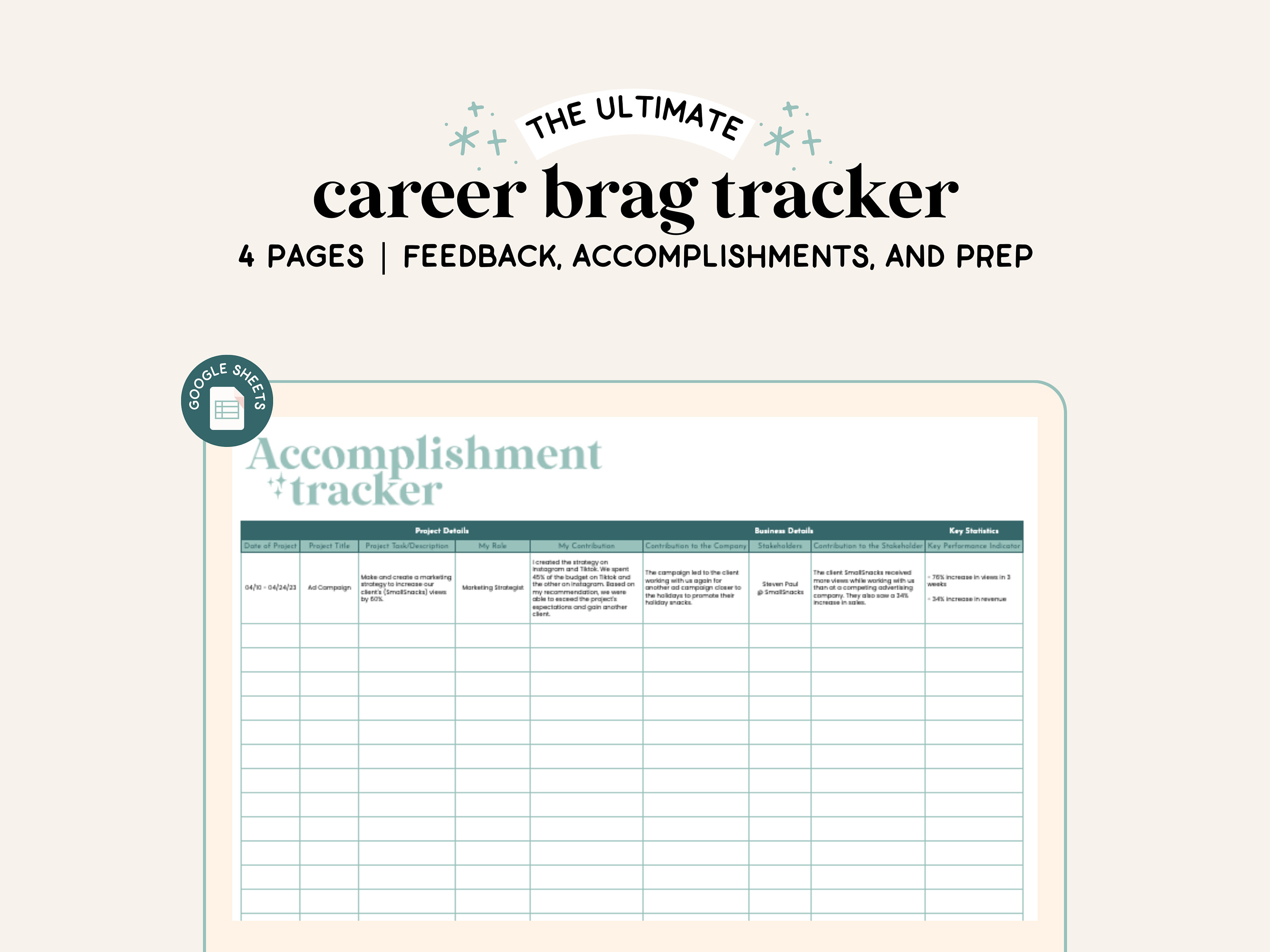 Brag Sheet Spreadsheet Google Sheets Accomplishment Tracker Career Tracker  Results Tracker Career Development Brag Book Template -  Canada