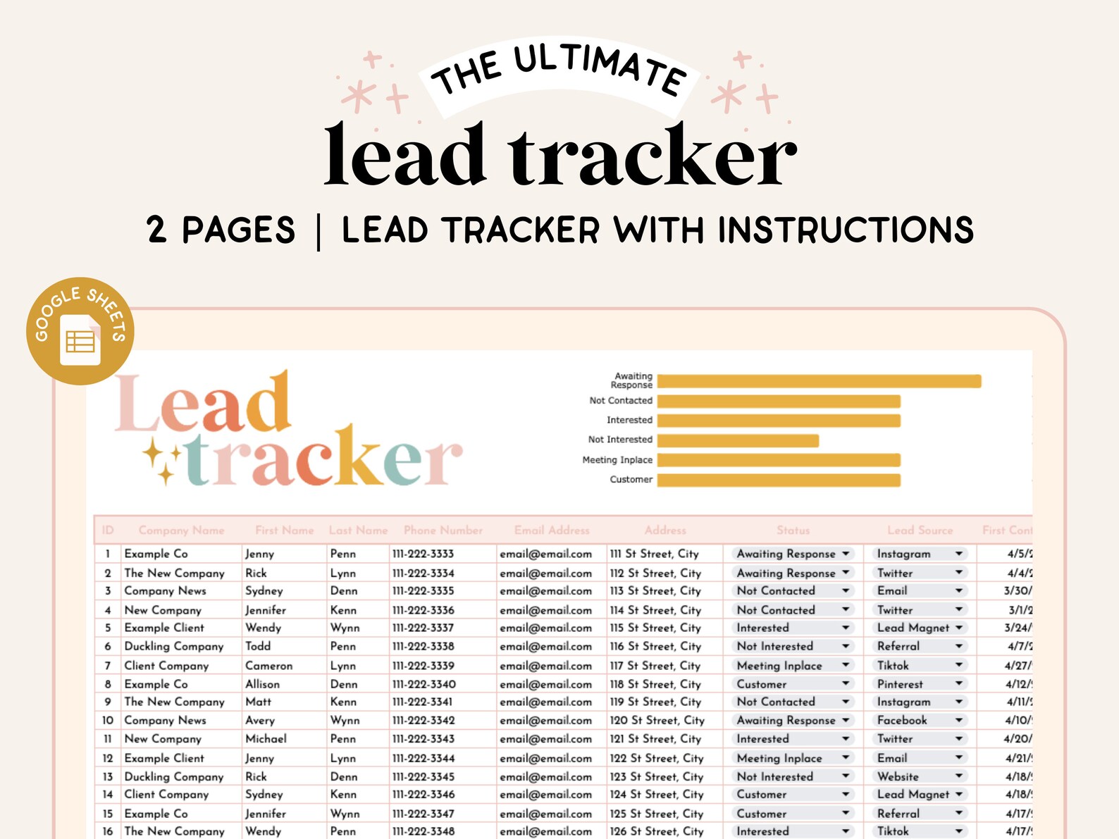 Lead Tracker Spreadsheet Google Sheets Client Sales - Etsy