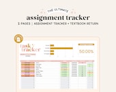Assignment Tracker | School Spreadsheet | Google Sheets | Book Tracker | Task Spreadsheet | College Spreadsheet | Student Spreadsheet |
