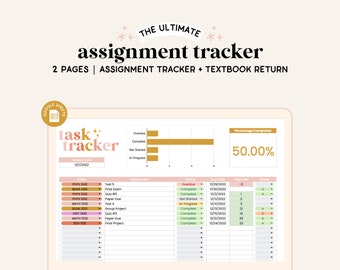 Assignment Tracker | School Spreadsheet | Google Sheets | Book Tracker | Task Spreadsheet | College Spreadsheet | Student Spreadsheet |