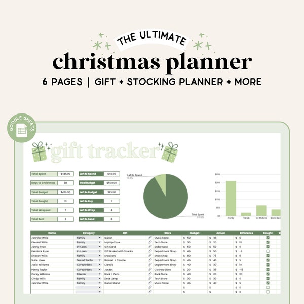 Christmas Planner Spreadsheet | Google Sheet Christmas Tracker | Christmas Budget | Stocking Tracker | Christmas Gift Tracker | Budgeting