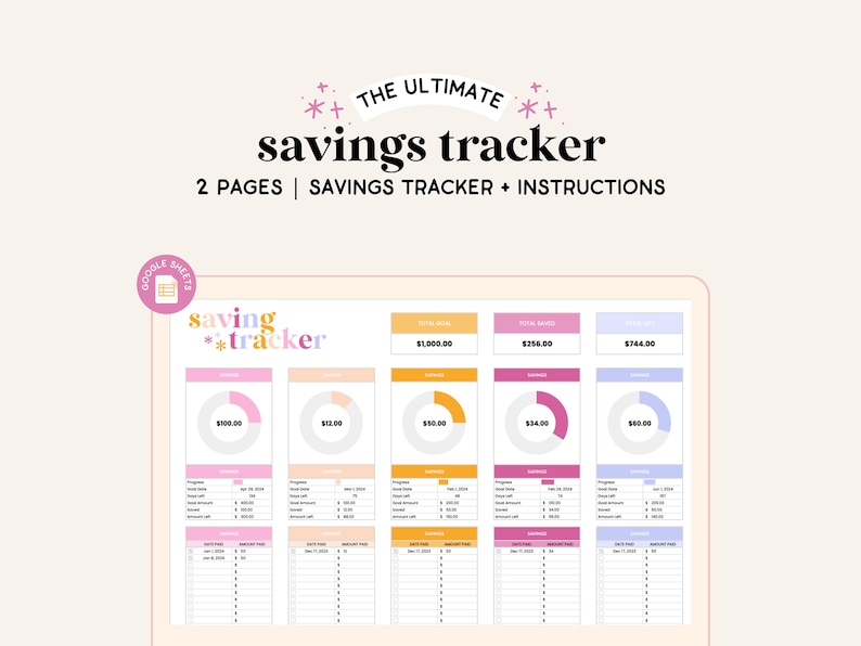 Savings Tracker | Savings Google Spreadsheet | Savings Planner | Google ...