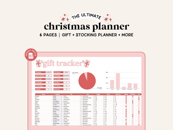 Christmas Planner Spreadsheet | Google Sheet Christmas Tracker | Christmas Budget | Stocking Tracker | Christmas Gift Tracker | Budgeting
