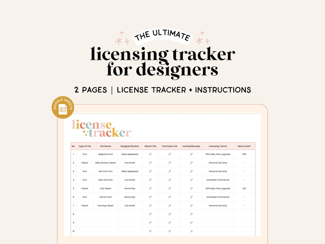 Licensing Spreadsheet | Track Your Licenses | Font License | Clipart ...