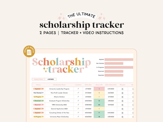 Scholarship Spreadsheet | Google Sheets | School Tracker | School Scholarship Tracker | College Spreadsheet | Student Spreadsheet |