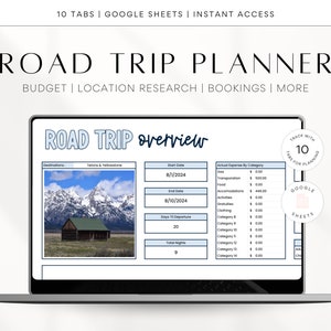 Road Trip Spreadsheet | Google Spreadsheet Travel Itinerary | Road Trip Planner | Vacation Packing List | Holiday Planning | Travel Budget