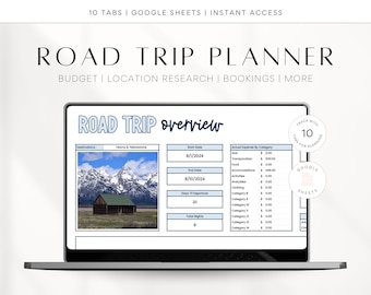 Road Trip Spreadsheet | Google Spreadsheet Travel Itinerary | Road Trip Planner | Vacation Packing List | Holiday Planning | Travel Budget